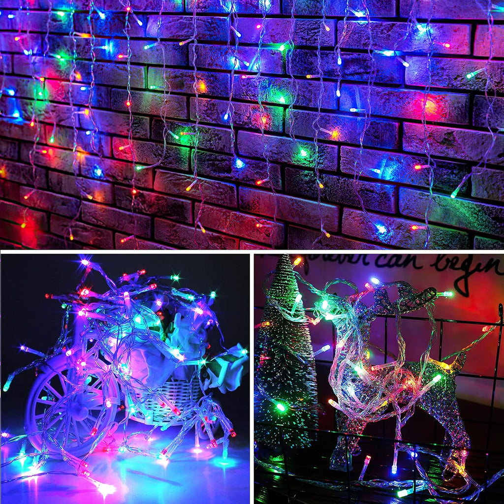 [LED Icicle Lights] Christmas Icicle Lights, 101/191 LED Fairy Lights, LED Ice Bar Light Suitable for Bedroom, Courtyard, Living room, Garden, Wedding, Party Favors, Birthday Party, Christmas, Thanksgiving, Halloween Decorati
