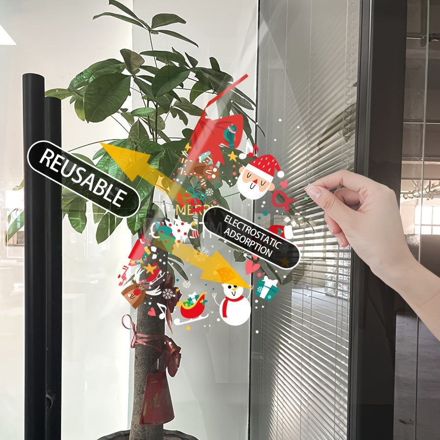 1pc 17.72inch*17.72inch Christmas Decoration Window Sticker, a Whole Piece of Static Electricity Sticker, Including Snowman, Santa Claus, Bow, Christmas Tree, Socks And Other Element Patterns, Suitable for Home, Bedroom, Scho