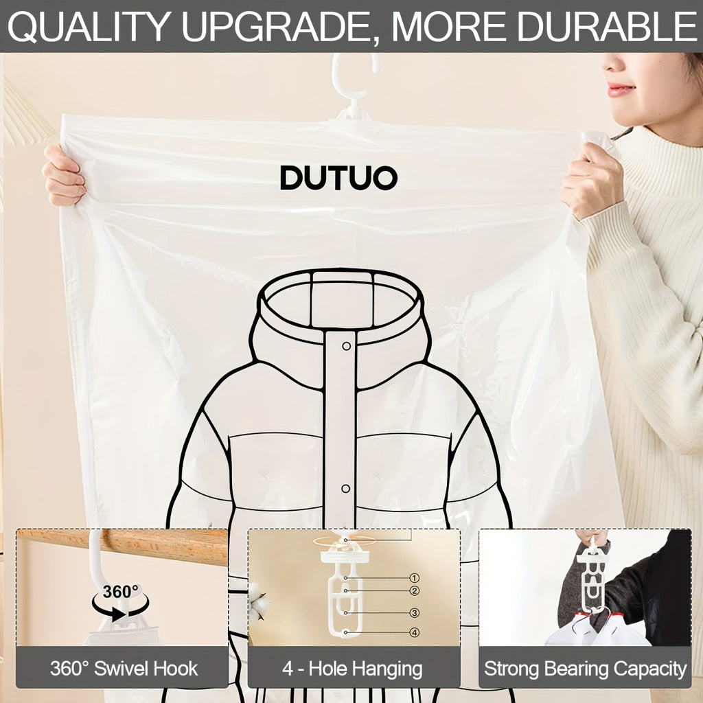 8-Pack Hanging Vacuum Storage Sealer Bags, Space Saving, for Clothes, Suits And Jackets, Wardrobe Organizer Bags, Travel, 8pcs Set (4 Long Bags, 4 Short Bags), White And Transparent