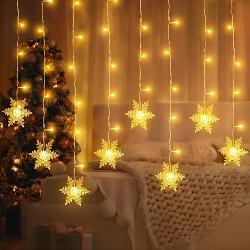 [96 LEDs | Snowflake Lights] 96 Multicolor & Warm White LEDs | 4m USB Snowflake Icicle Lights – Indoor/Outdoor Fairy String Lights, 8 Dynamic Lighting Modes (Wave, Sequential, Slow/Fast Flash, Fade, Twinkle, Steady On), Per