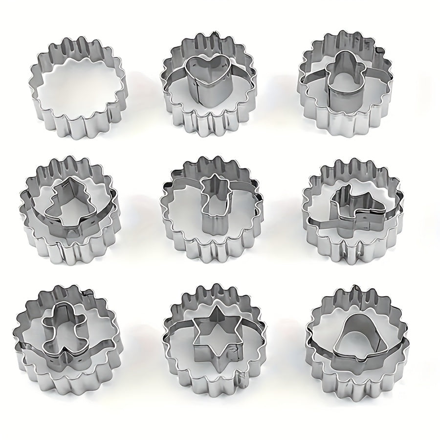 9pcs/set Stainless steel Christmas flower cookie mold set, suitable for making cakes, biscuits, etc., kitchen props, DIY baking tools, baking tools.