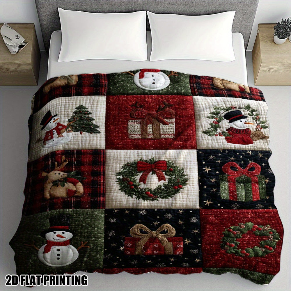 Extra Large Christmas Plaid Flannel Blanket, Ultra-Soft All-Season Bedspread Throw, Durable Material Plush Fabric Decorative Throw, for Bed Sofa Chair Office, 1pc, Red Green Golden White Black Navy, Festive Snowman Reindeer H