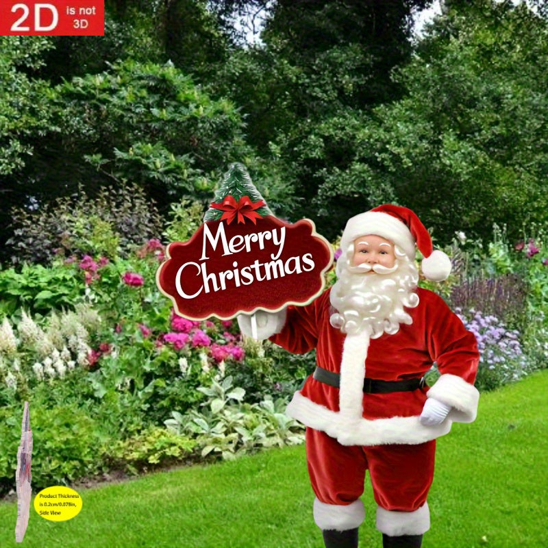 [Christmas] 2D Flat, 2D Flat Santa Claus Garden Stake with White Beard - Durable Polypropylene Outdoor Christmas Decoration, No Electricity Needed, Easy Ground Mount for 11 Festive Occasions, Perfect for Holiday Yard & Garden