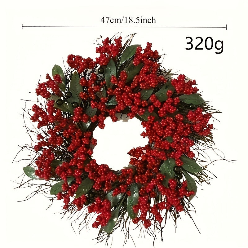 1pc Christmas Red Berry Wreaths 48cm/18.5in Simulation Wreaths with Thick Red Berries Artificial Festival Decoration Christmas Home Hanging Decoration Showcase Fireplace Doors and Windows Wall Material Durable Artificial Plan