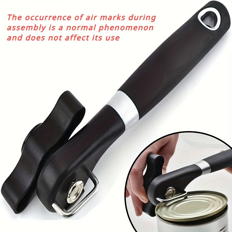 [Stainless Steel Can Opener] 1pc TLDOD Stainless Steel Manual Can Opener - Quick & Easy Side Opening Tool with Black Plastic Handle - Effortless Kitchen Essential for Home Use - Sleek Modern Design