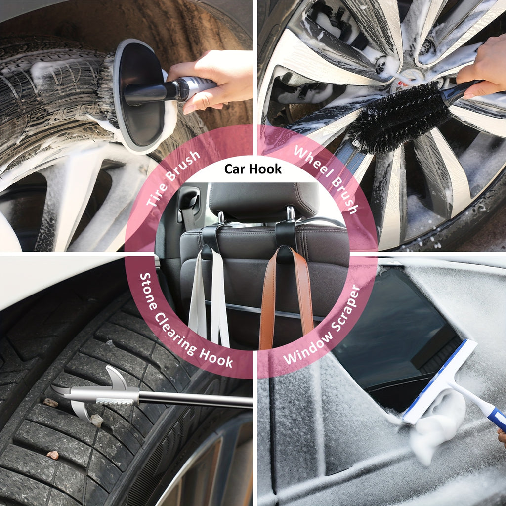 FCLUSLL 41pcs Car Cleaning And Washing Kit, Internal Detail Cleaning Kit, Equipped with High-power Handheld Vacuum Cleaner, Foldable Bucket, Windshield Tool, Snow Shovel, Tire Brush, Complete Set Of Car Care Tools, Holiday Gi