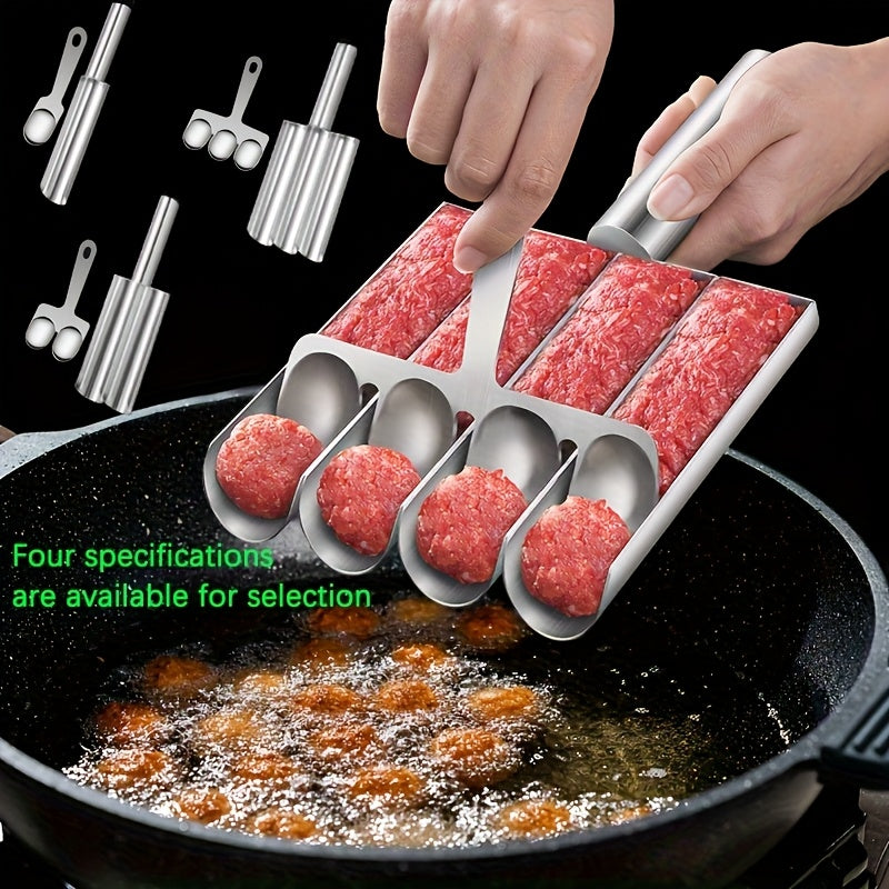 [Christmas Thanksgiving] 2pcs/set Stainless Steel Meatball Maker Set - 1pc Handle and 1pc Groove Non-Stick, Easy-to-Use Falafel & Meatball Mold for Perfectly Shaped Burgers, Cookies, and Rice Balls - Ideal for Holiday Cooking