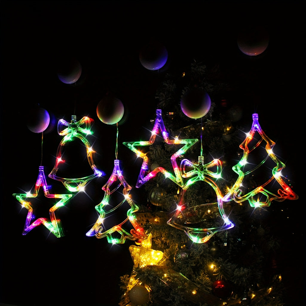 3Pcs, Window Decor Suction Cup LED Christmas Lights, Battery Operated, String Lights, Christmas Decorations, Curtain Lights, Party Packs, New Year, Winter, Spring, Ramadan, Event Party Supplies(Batteries not included)