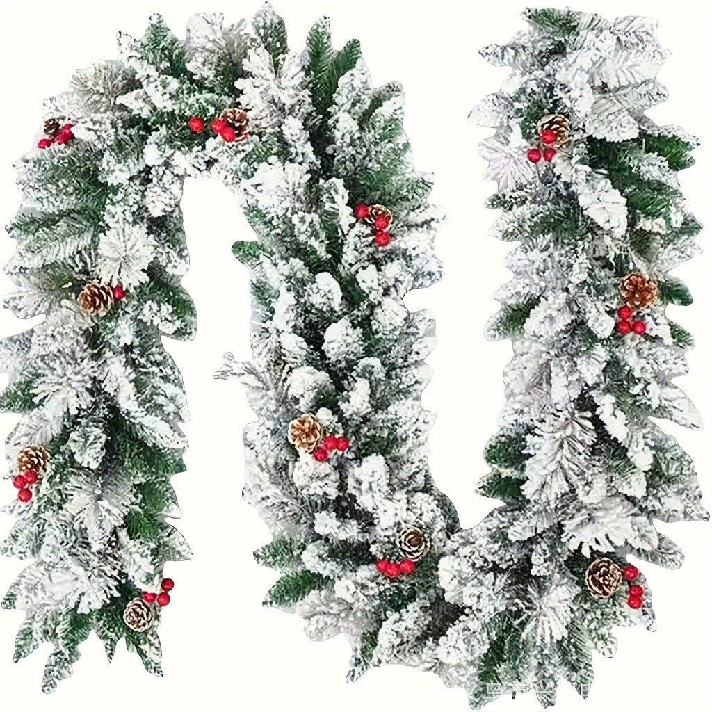 [Classic Christmas Garland] Classic Style 9-Foot Artificial Christmas Garland with Fake Pine Cones And Red Berries - Fireproof PVC Holiday Swag for Indoor, Universal Winter Decorations - No Feathers (1 Pack), Halloween