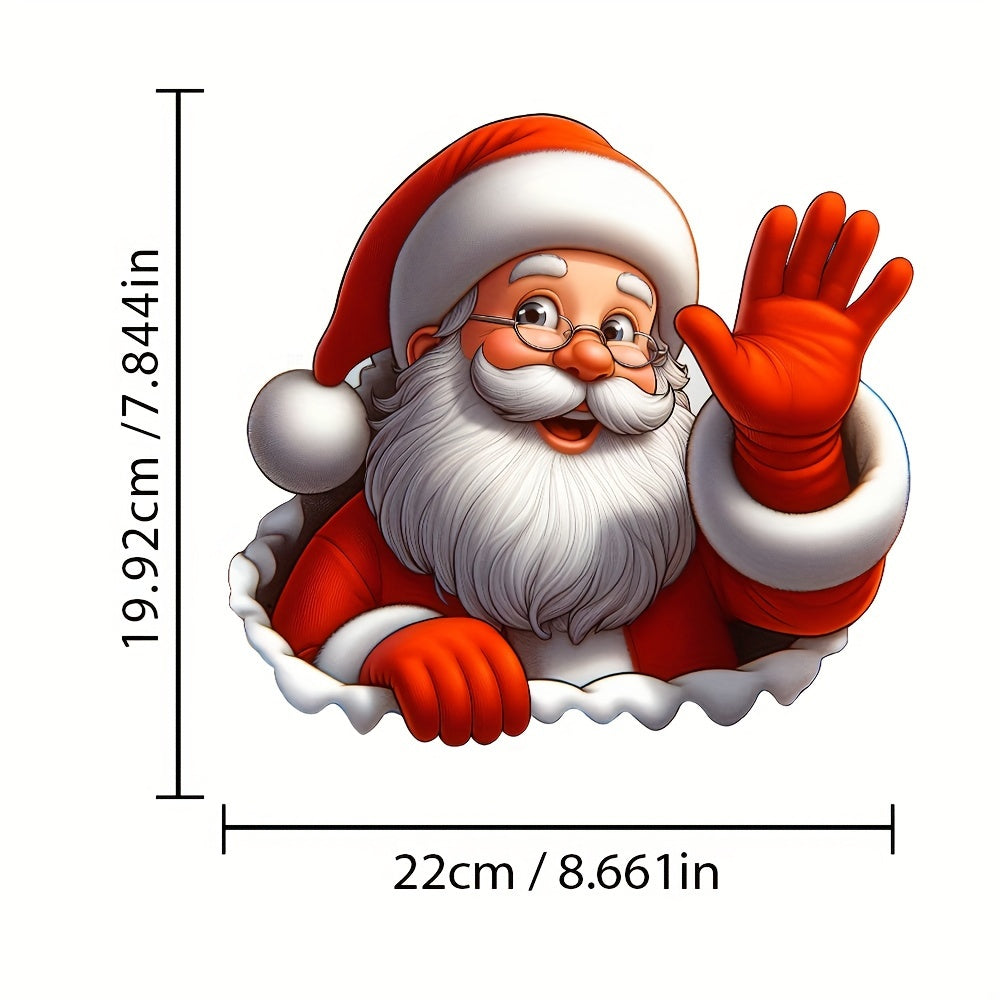 Santa Claus Waving Sticker, 1pc 3D Self-Adhesive Decal, Suitable for Christmas PVC Car and Window Vinyls, Ideally on Glass/Metallic Surfaces – Fantasy Anime Animal Theme Design, Holiday Decor, Christmas Decoration, Anime St