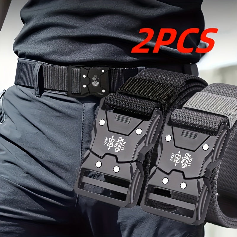 2pcs Men's Canvas Belt - Military Style Tactical Belt with Plastic Buckle, Breathable, Durable And Comfortable for Outdoor Sports And Work, Ideal Gift, Sport Lumbar Support|Adjustable Size|Durable Plastic Buckle