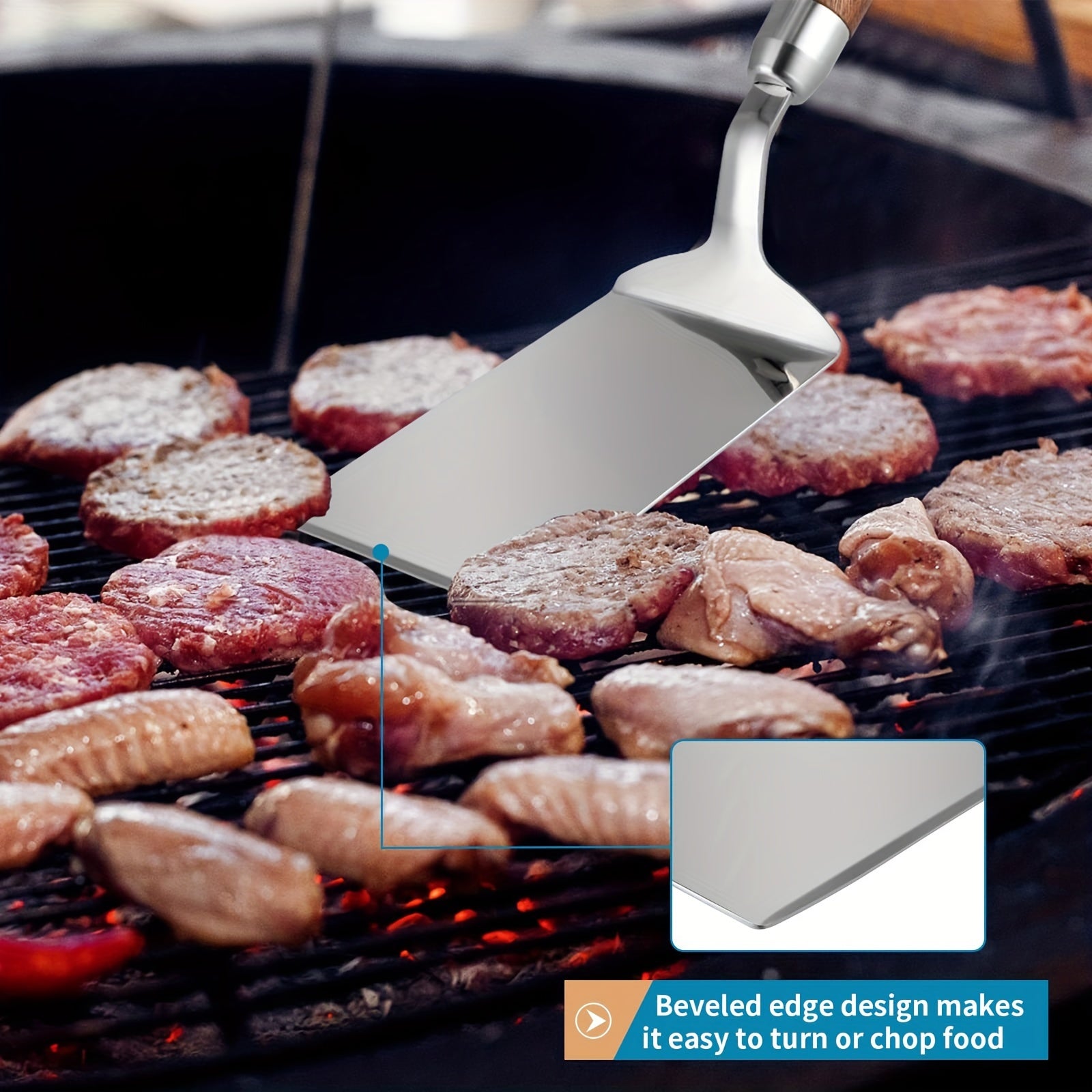 ZZBZZ 1pc Stainless Steel Nonstick Spatula with Wood Handle, Rust Resistant, Outdoor Safe, Ideal for BBQ, Cooking, Baking - Holiday Themed Kitchen Tool