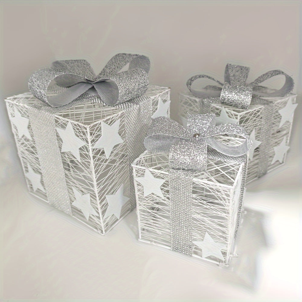 3-Pack LED Light Up Christmas Gift Boxes, Battery Operated (AA Not Included), Festive Xmas Decor for Indoor & Outdoor, Holiday Scene, Room, Home, Office, Theme Party Decorations