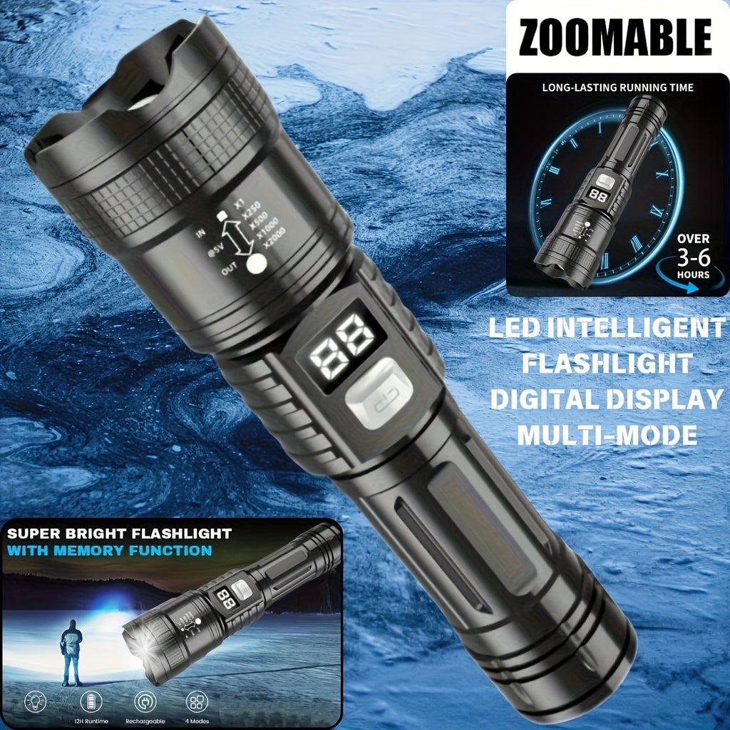 4pcs Rechargeable High-Power LED Flashlights with Zoomable Spotlight, USB Cable, Super Bright, Long Range, Tactical Work Light for Camping, Hunting, Hiking, Emergency