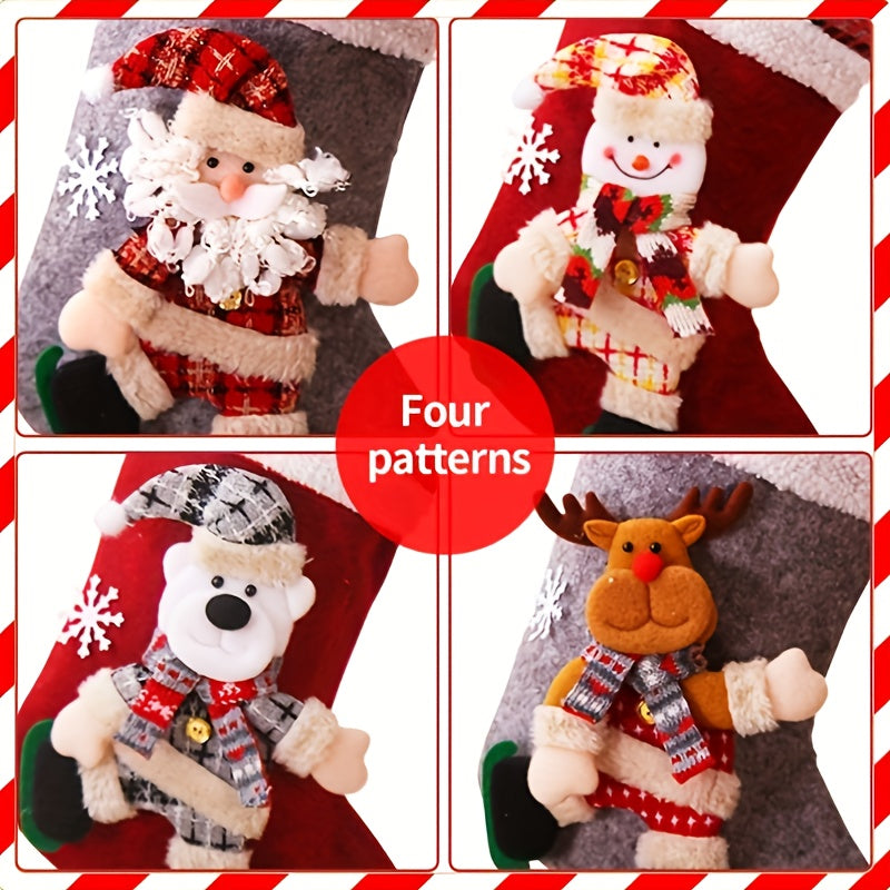4pcs Christmas Gift Bags, Sock Gift Bags, Christmas Gift Socks, Christmas Decorations, Home Fireplace Tree Decorative Gift Bags, Snowflakes, Santa Claus, Christmas Snowman, Reindeer, Bear, Decorative Socks and More Christmas