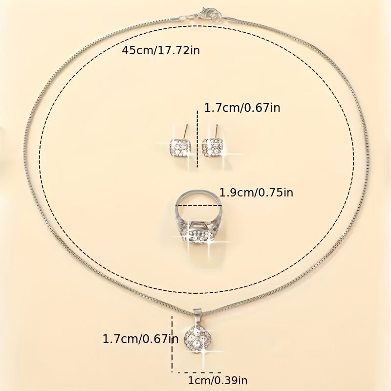 [Elegant Sterling Silver Set] S925 Sterling Silver Elegant Pendant Necklace, Earrings, and Ring Set for Men and Women