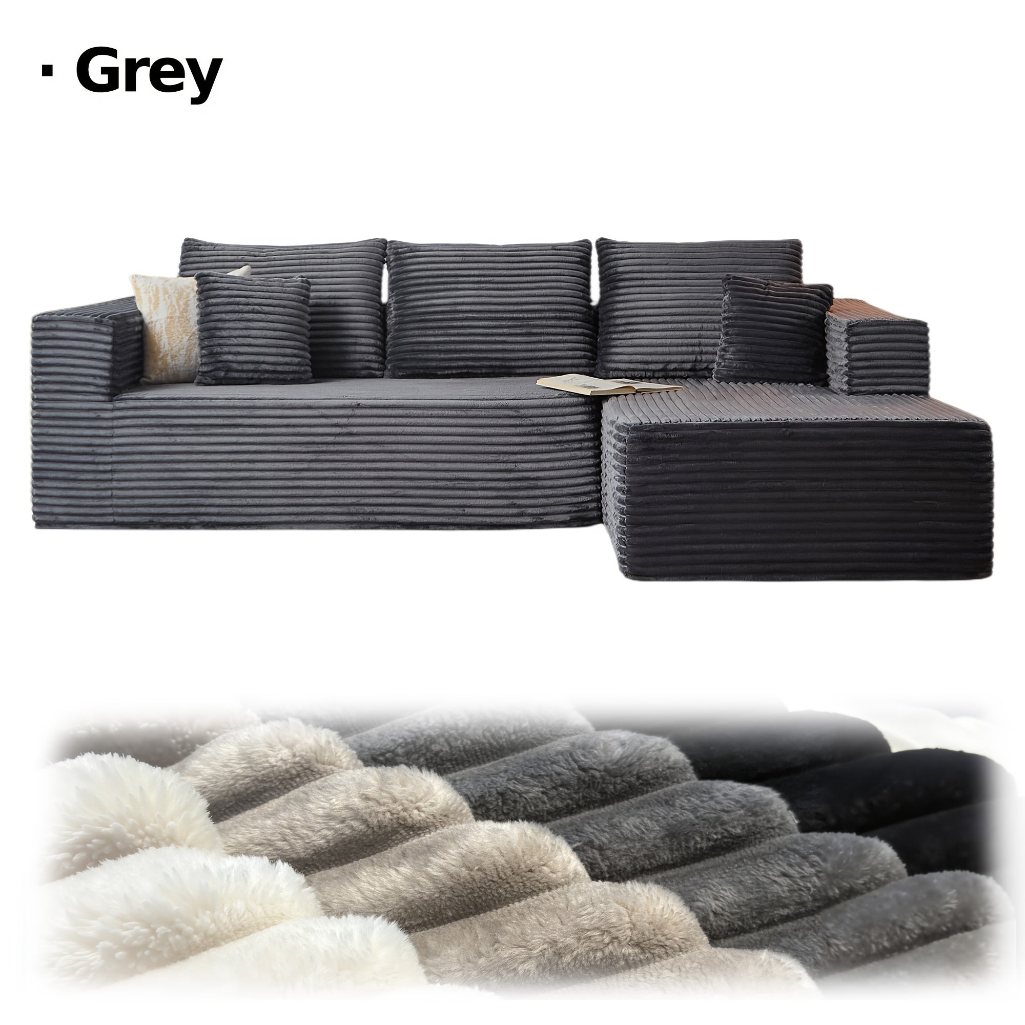 LIAROO Oversized L Shaped Couch With Chaise, Minimalist Compressed Boneless Couch No Assembly Required, Modular Cloud Sectional Sofa For Living Room Bedroom, Right Facing Chaise, Plush Corduroy