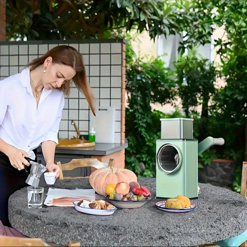 Manual Rotary Slicer with Blades - Multifunctional Vegetable and Cheese Grinder, Durable Plastic Kitchen Tool for Easy Slicing, Shredding, and Tearing, Efficient Food Prep, Compact Design for All Seasons, Mandoline Slicer, Ve