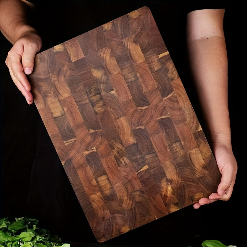 [Durable & Stylish] Durable & Stylish Teak Wood Checkerboard Cutting Board | Geometric Square Grid Design, Recycled Wood Chopping Board for Home Kitchen, Food-Safe Non-Porous Surface, Easy to Clean & Moisture-Resistant, Wood