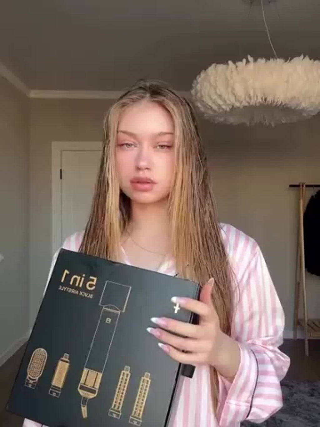 5in 1 Blow Dryer Brush, Upgrade Hair Dryer Brush Air Curler Air Curling Wrap Styler, Detachable Hot Air Brush Negative Ion Curling Brush Iron, Hair Styling Tools for Drying Curling Straightening