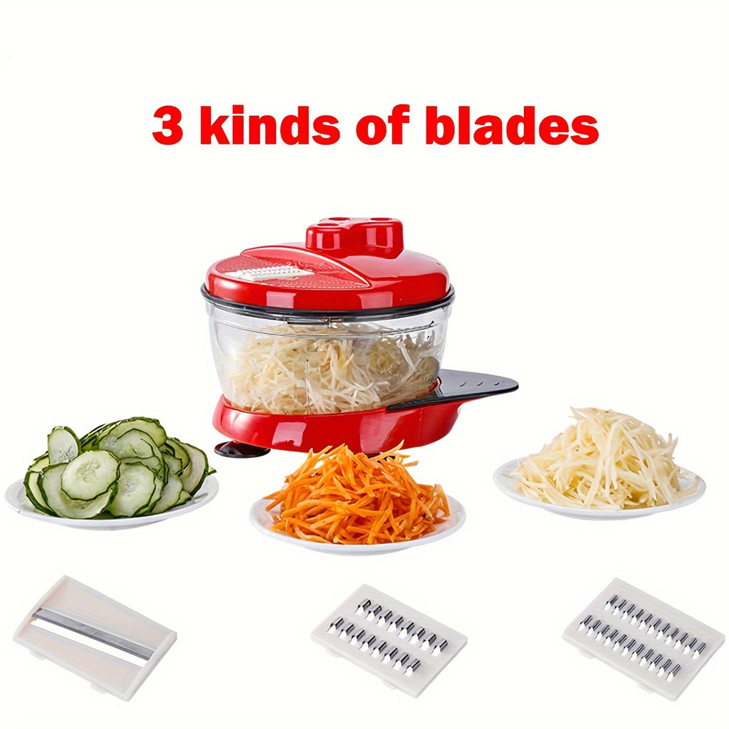 1pc Multi-Functional Manual Food Processor, Hand-powered Crank Chopper, Gralic Crusher, Mincer Blender With Clear Container For Vegetables Meat Fruits Nuts Onions, Food Gridner