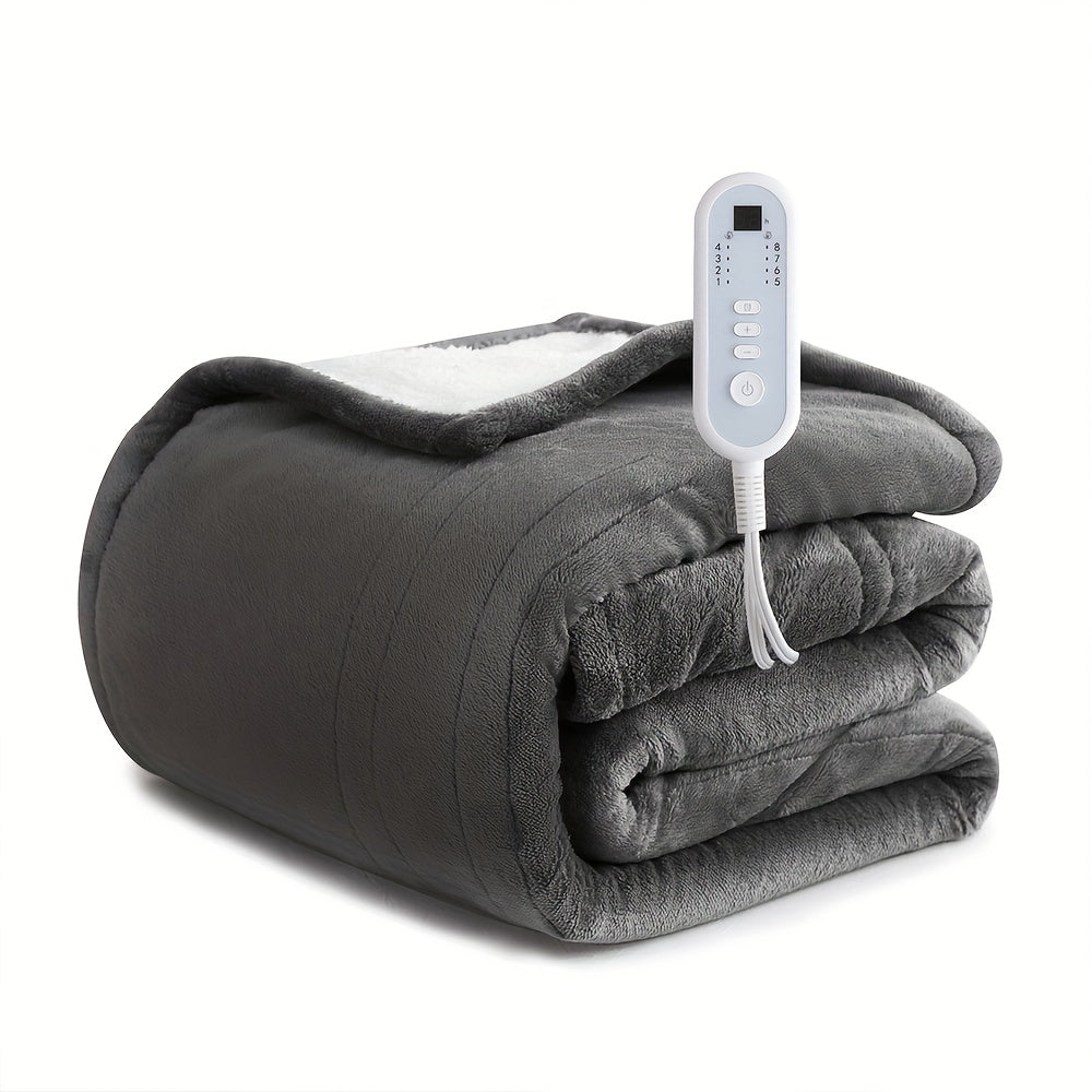 Extra Large Flannel And  Electric Blanket With Time And Temperature Control, 10 Hour Auto-Off, 8 Temperature Levels, Queen/King Two Controllers, Throw/Twin/Full With 1 Controller, Machine Washable, PTC+NTC Overheat Protection