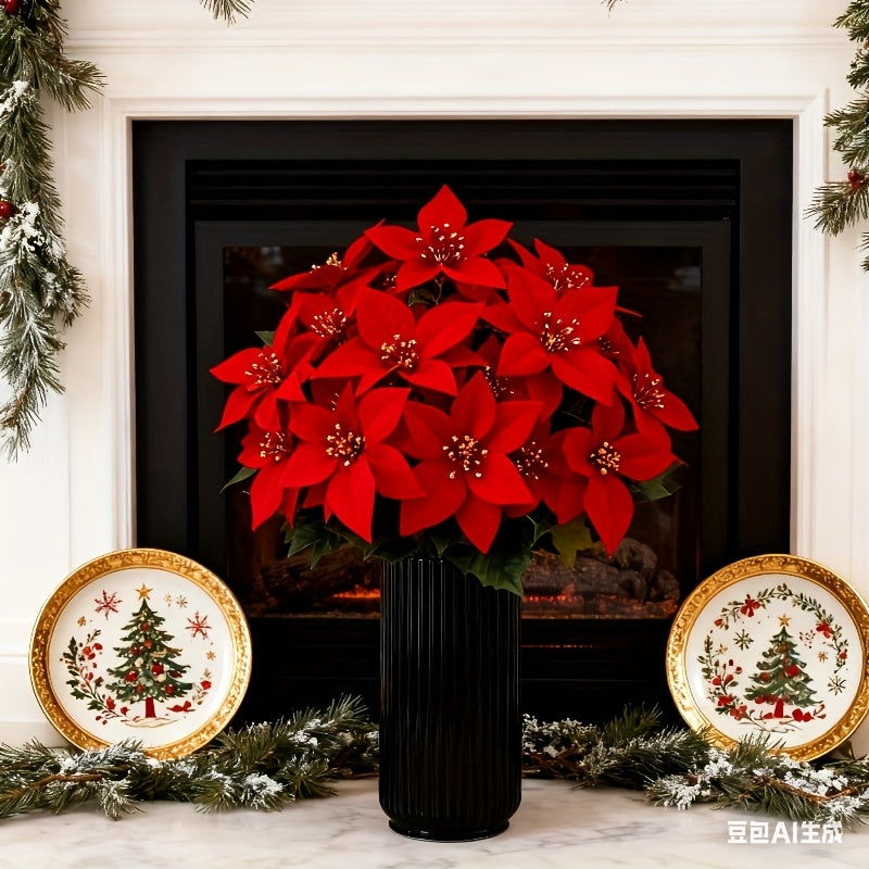 28 Artificial Red Poinsettia Flowers, Perfect for Christmas Home Decor, Table Centerpieces, Wedding Decoration, Christmas Tree, Exhibition, Winter Display