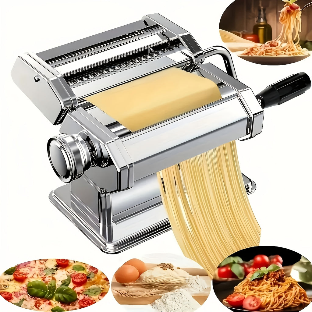 Pasta Maker, Handmade Pasta Machine with Adjustable Thickness and Width for Noodles & Lasagna - Elegant Silver Design Suitable for Every Kitchen