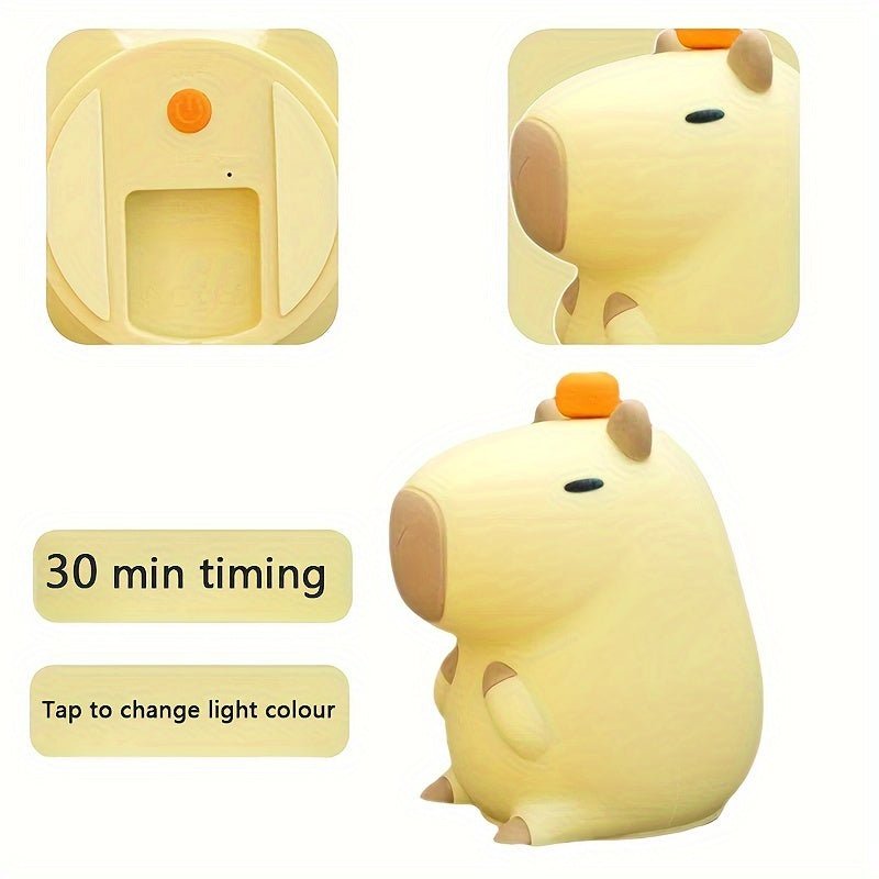 Modern Animal-Themed Capybara Night Light Lamp with Touch Control and Timer Function - USB Rechargeable 1200mAh Lithium Battery, Portable Plastic Shade, Ideal for Various Rooms, Perfect Gift (Pack of 1)
