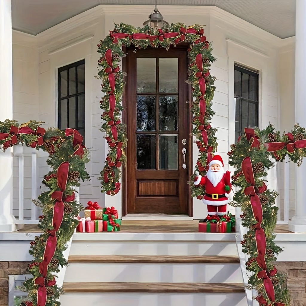 1pc 59" Luxurious Pine Cones Christmas Garland with Red Bow - Perfect for Indoor/Outdoor Holiday Decor, Fireplace Mantle & Home Accents