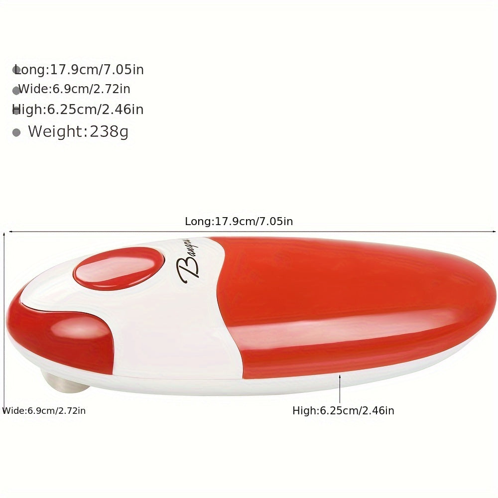Bangrui Electric Can Opener - Hands-Free, Battery-Operated with Smooth Edge, Red & White Design, Ideal for Seniors with Arthritis, Easy-Grip Kitchen Gadget, Modern Kitchenware | Durable Plastic Body