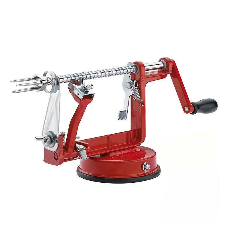 [Heavy-Duty Apple Peeler] Heavy-Duty Apple Peeler & Corer with Stainless Steel Blades - Magnesium Alloy, Ergonomic Handle, Powerful Suction Base for Apples & Potatoes - Red Kitchen Gadget for Effortless Fruit Preparation, App