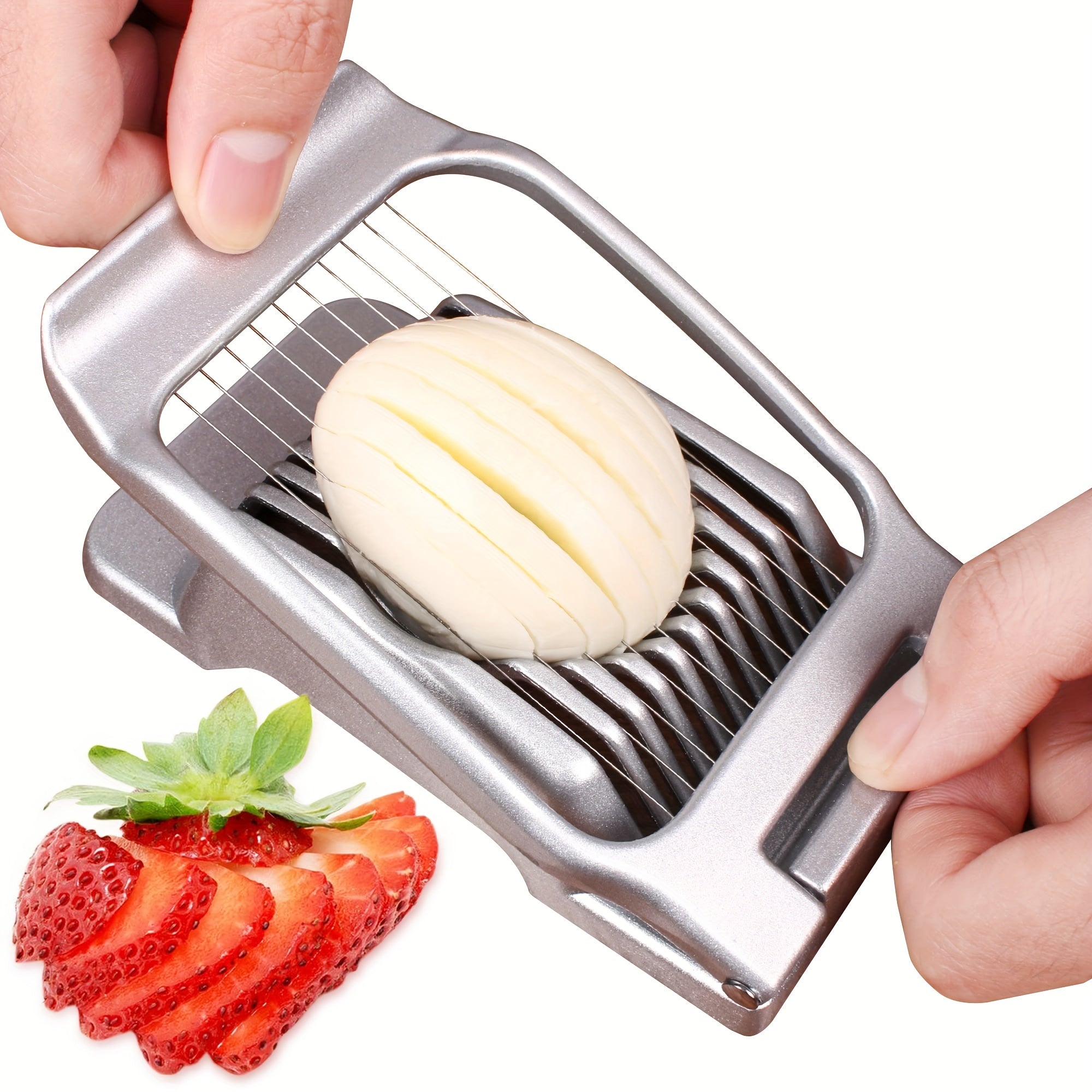 Stainless Steel Egg Slicer for Hard Boiled Eggs, Heavy Duty Aluminium Egg Cutter Dishwasher Safe for Egg Strawberry Soft Fruit Mushroom, Egg Slicing, Compact Cutter, Highquality Steel, Rustresistant, Multipurpose Cutter, Heal