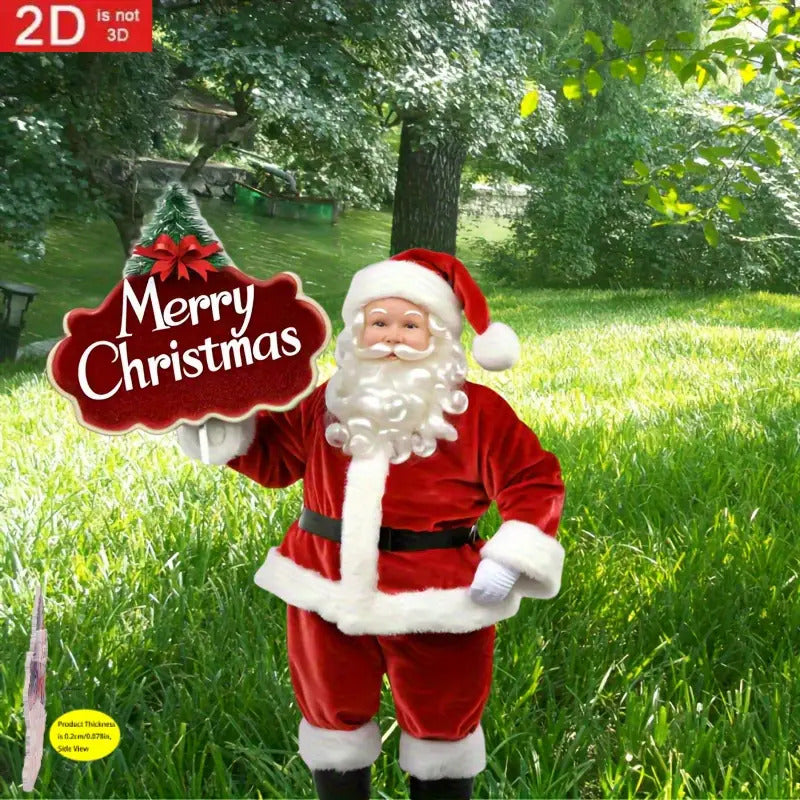 [Christmas] 2D Flat, 2D Flat Santa Claus Garden Stake with White Beard - Durable Polypropylene Outdoor Christmas Decoration, No Electricity Needed, Easy Ground Mount for 11 Festive Occasions, Perfect for Holiday Yard & Garden