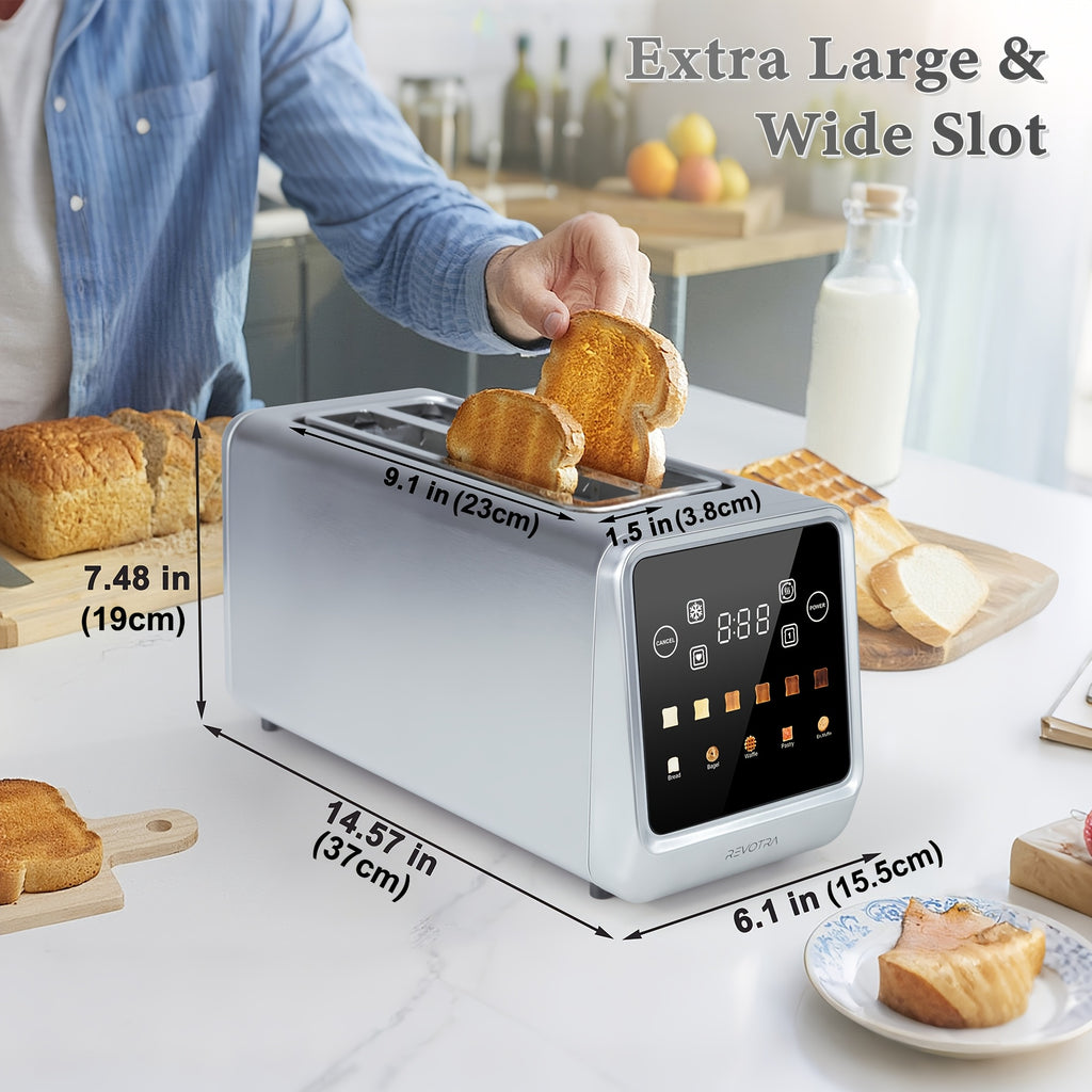 Long Slot Toaster 4 Slice, Touch Screen LED Display, 1.5" Extra Wide Slots for Thick Bread & Bagels, Countdown Timer, Memory Function, Dual Independent Control, 6 Shade Settings, Stainless Steel