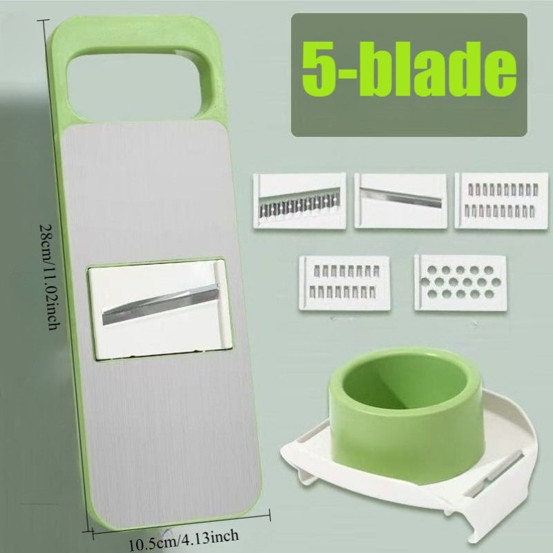 [Heavy-Duty Chopper] Heavy-Duty Manual Vegetable Chopper with 5 Blades - Multifunctional Kitchen Slicer, Grater & Cutter for Carrots, Cucumbers, Potatoes - No Electricity Needed, Easy-Clean Blades - Compact Design, Suitable f