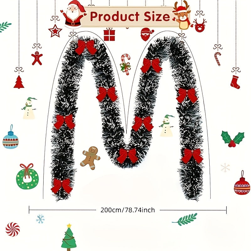 314.96inch Plastic Farmhouse Style Realistic Christmas Decoration Garland with Dark Snow Tips and Red Bows, Ideal for Holiday Parties, Home, Restaurant, Fireplace & Outdoor Festive Decorations, Perfect Floral Arrangement, Chr