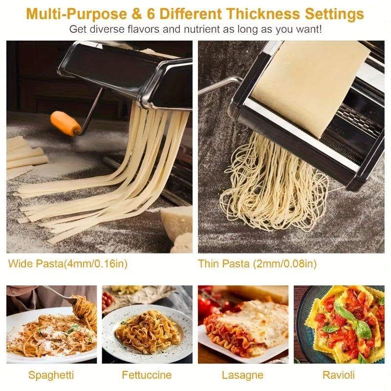 Pasta Maker, Handmade Pasta Machine with Adjustable Thickness and Width for Noodles & Lasagna - Elegant Silver Design Suitable for Every Kitchen
