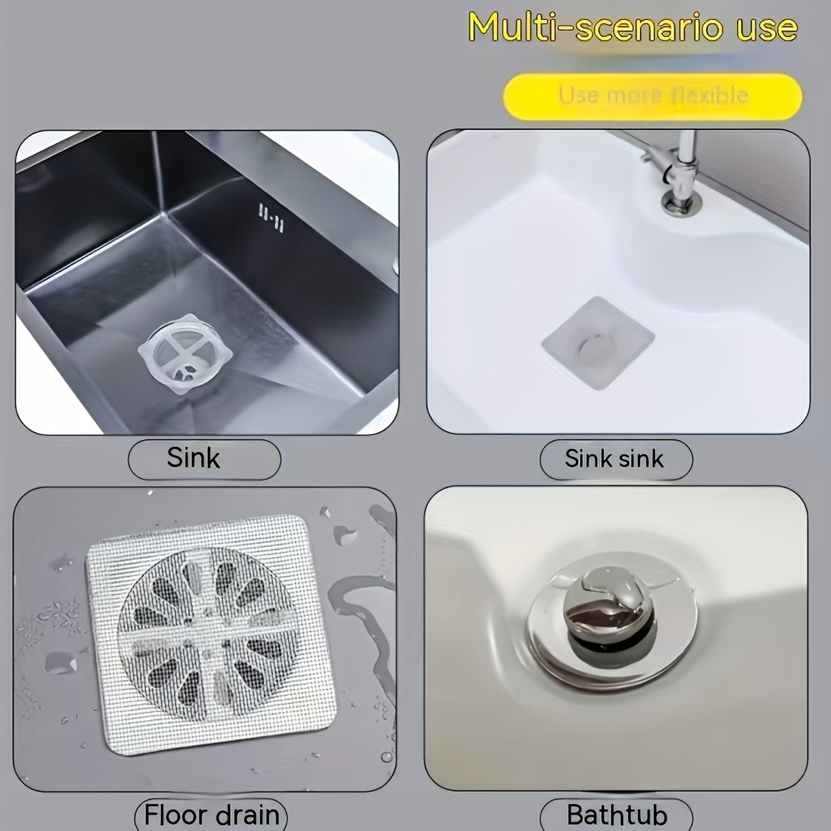 30pcs Shower Drain Hair Catcher Stickers - Adhesive Bath, Sink, Tub Drain Covers - No Tools Needed, Easy Application - Clog Prevention, Bathroom Cleaning - Compatible with Shower, Bathtub, Floor Drain - (30 Count), Flexible M