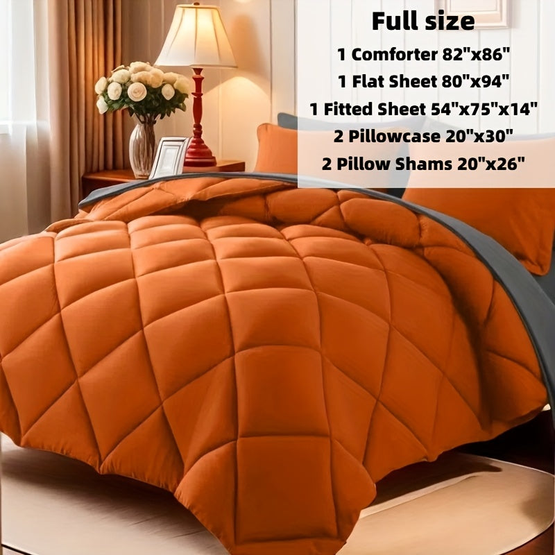 Cosybay 7pcs Luxurious Comforter Set-Breathable Comforter-Ultra-Soft Fluffy Fiber Filling, Warmth for All Seasons-Quilted Comforter, Flat Sheet, Fitted Sheet, Pillowcases, Pillow Shams, Bed In A Bag, Pumpkin Color Halloween C