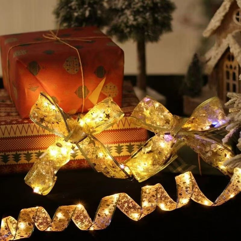1pc 39.37/118.11/196.85/393.7inch Golden Christmas Ribbon Fairy Lights - Elegant ribbon shaped garland decoration with warm glow ( - Suitable for indoor Christmas trees, stairs, garlands, parties - Durable plastic holiday lig
