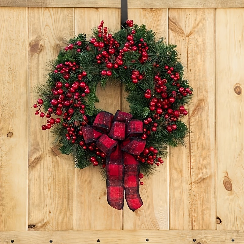 [Classic Christmas Wreath] Christmas Wreath Classic, 35.05Cm Diameter | Plastic Material with Berries And Bow, Suitable for Front Door, Outdoor, Indoor, Party, Home Decoration, Featherless, Halloween