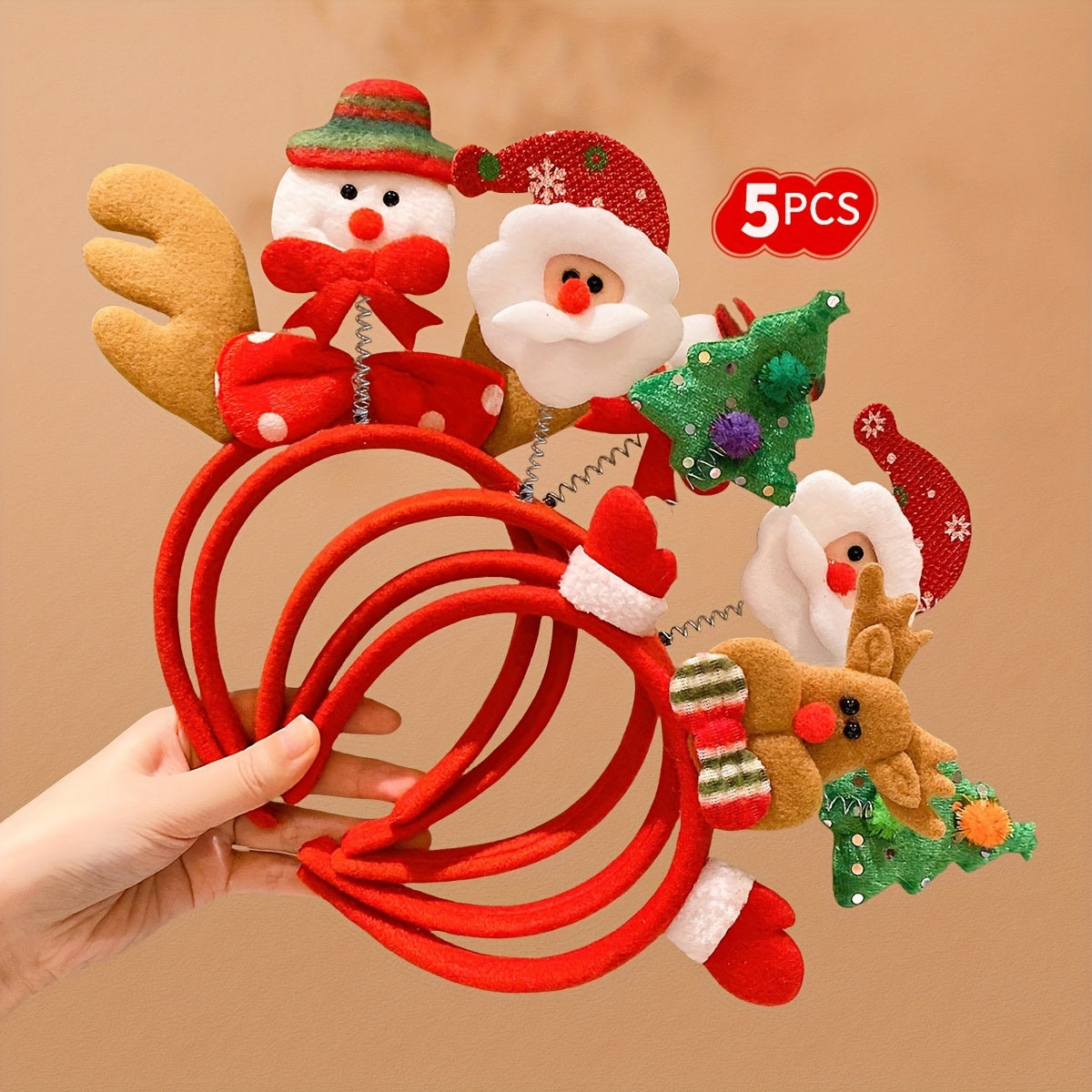 5pcs Christmas Headband with Antlers, Snowman and Old Man Party Cute Hair Accessories