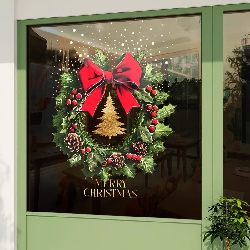 1pc Double-Sided Static Cling Christmas Wreath Window Cling, 11.8X11.8 Inches, Festive Holiday Decor, Easy to Apply, for Home & Kitchen, No Feather