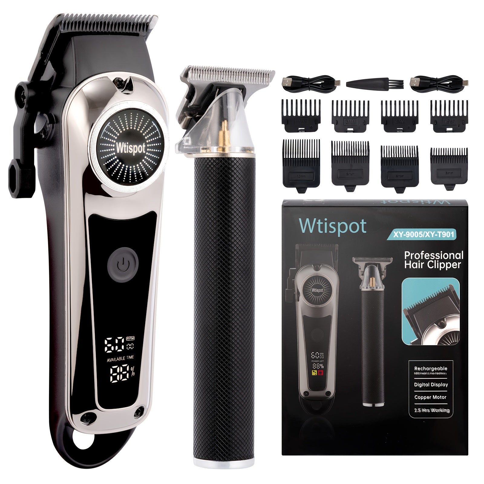 3-in-1 Set/2-in-1 Set/1pc Men's Hair Clipper Set And Beard Trimmer Set Men's Hair Clippers USB Charging Hair Clipper - LCD Power Display Suitable for Travel And Home Use, Comes with 4 Comb Attachments Men's Gift Birthday Gift