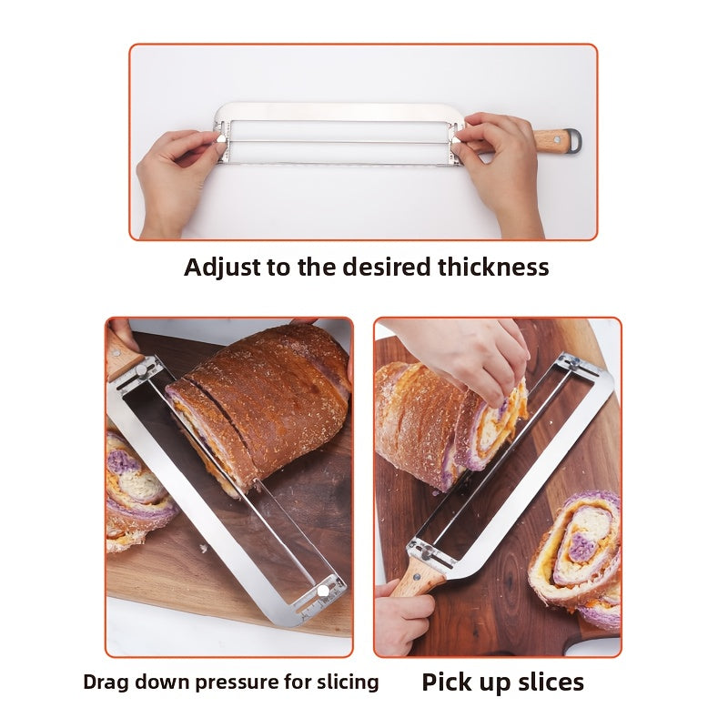 1 Set of Ergonomic Stainless Steel Bread Slicer, Bread Cutter with Serrated Edge - 16.54inch Adjustable Thickness Precision Scale, Suitable for Restaurants, Bakeries, Coffee Shops, Dessert Stores, Home Kitchen Use, Durable Wo