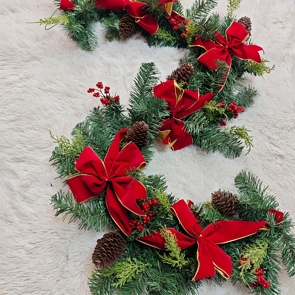 1pc 59" Luxurious Pine Cones Christmas Garland with Red Bow - Perfect for Indoor/Outdoor Holiday Decor, Fireplace Mantle & Home Accents