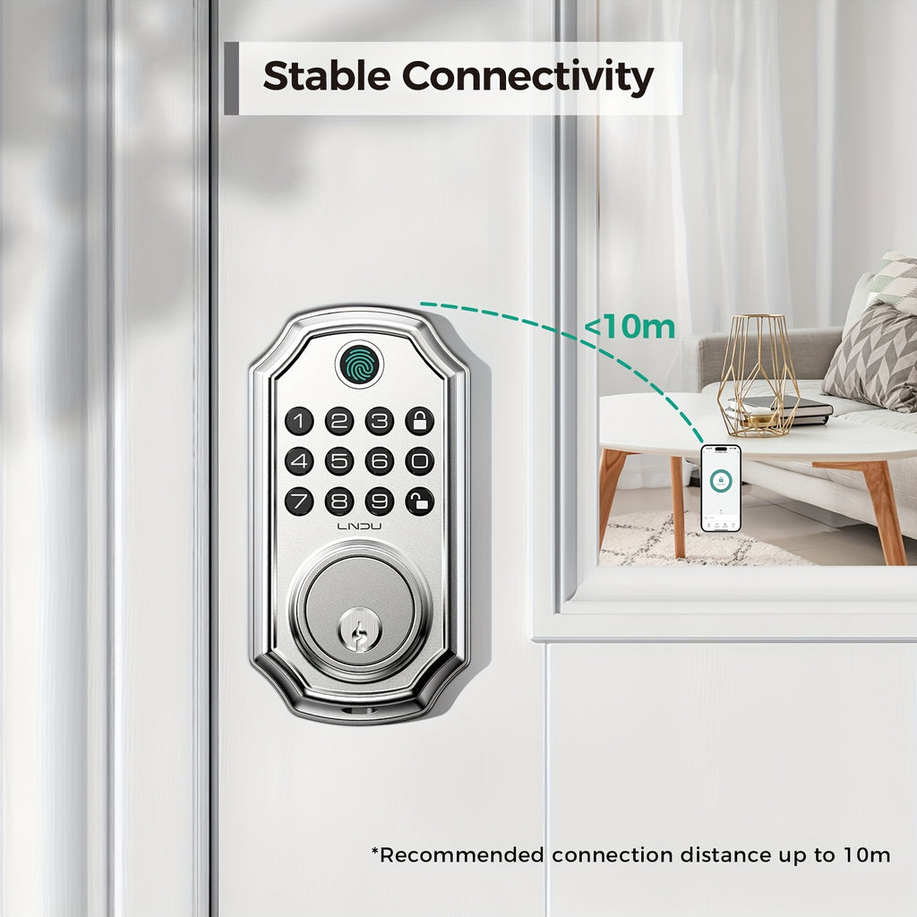 D280 Smart 5-in-1 Fingerprint Door Lock, Keyless Entry Door Lock, Biometric Technology with Memory Function, Fits Most Standard Doors, Unlocking Log, Durable, 100 Passcodes, Temporary Sharing, Anti-Snoop Passcode
