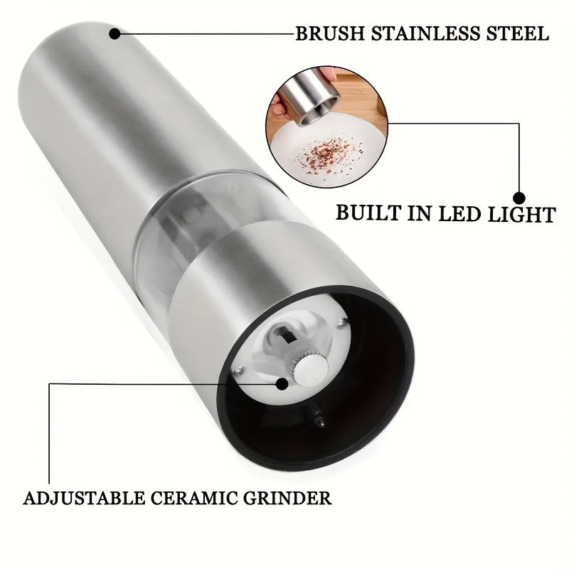 A Set of Electric Salt and Pepper Grinders, Adjustable Coarseness | One-Handed Operation | Battery Powered, Automatic Pepper Grinder Set, Electronic Adjustable Pepper Grinder, Ideal Gift Kitchen Gadgets and Accessories, Kitch