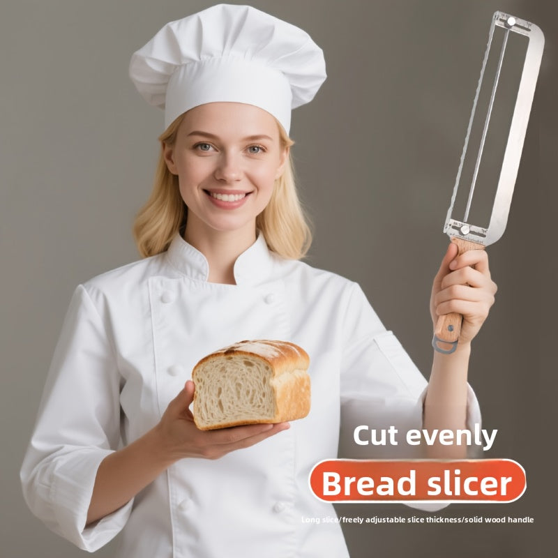 1 Set of Ergonomic Stainless Steel Bread Slicer, Bread Cutter with Serrated Edge - 16.54inch Adjustable Thickness Precision Scale, Suitable for Restaurants, Bakeries, Coffee Shops, Dessert Stores, Home Kitchen Use, Durable Wo
